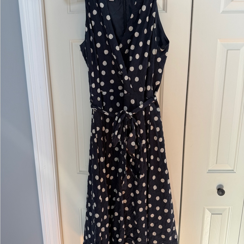 Suzi Chen Maggie London Dot Sleeveless Dress - Navy and White